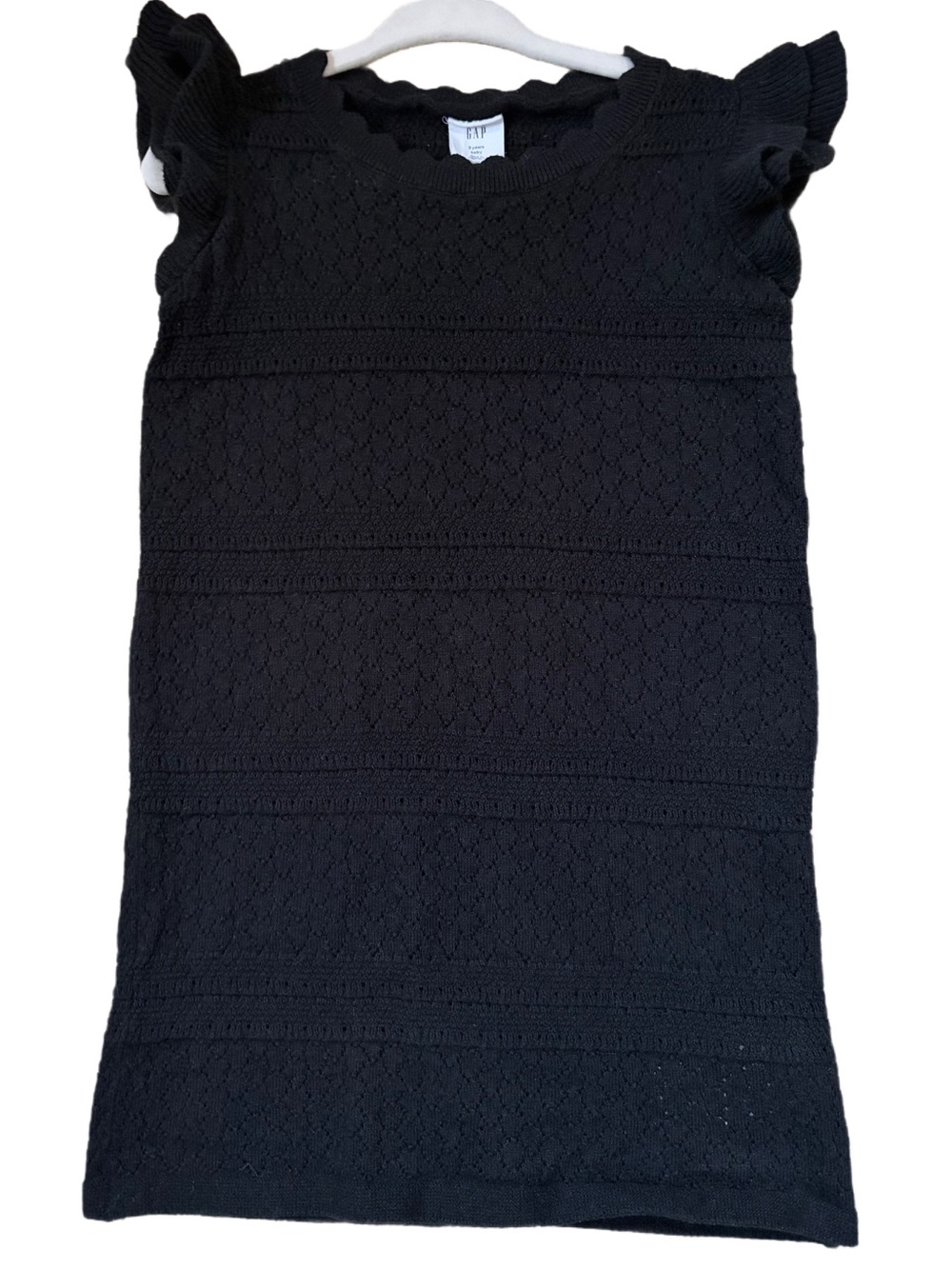 Girls GAP Dress - Black Textured Knit Top with Scalloped Neckline
